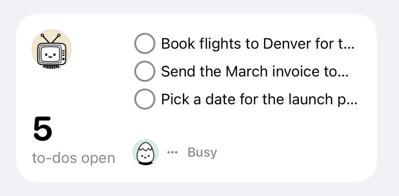 The Today widget on iPhone: five to-dos open, with a circle to check off each one.